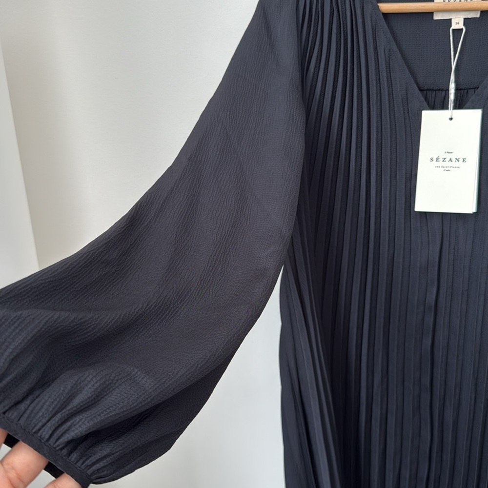 Sezane Black Pleated Dress Size 4 - Picture 6 of 10